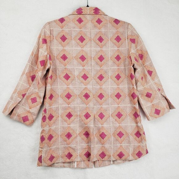 WHIT Blazer Womens Small Pink Orange Geometric Linen Silk Made in USA 3/4 Sleeve - Picture 5 of 11